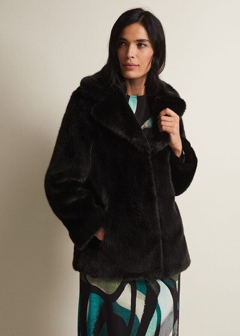 Phase Eight Megan Faux Fur Coats Black Australia | EC5913462